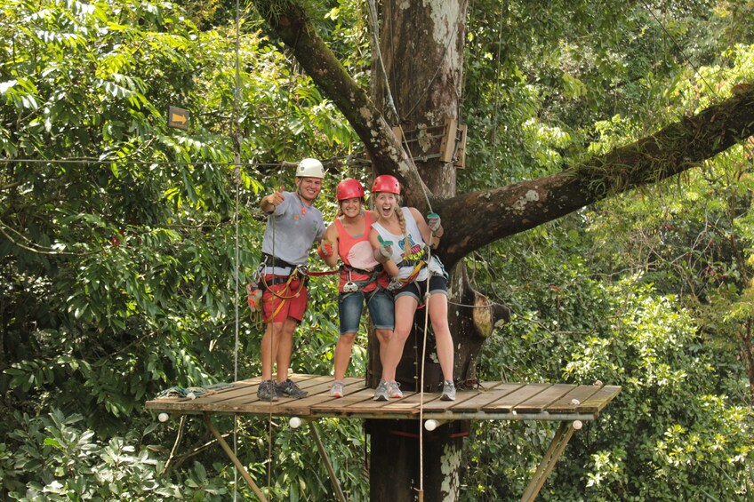 Guests on the canopy zip line platform in Punta Cana 