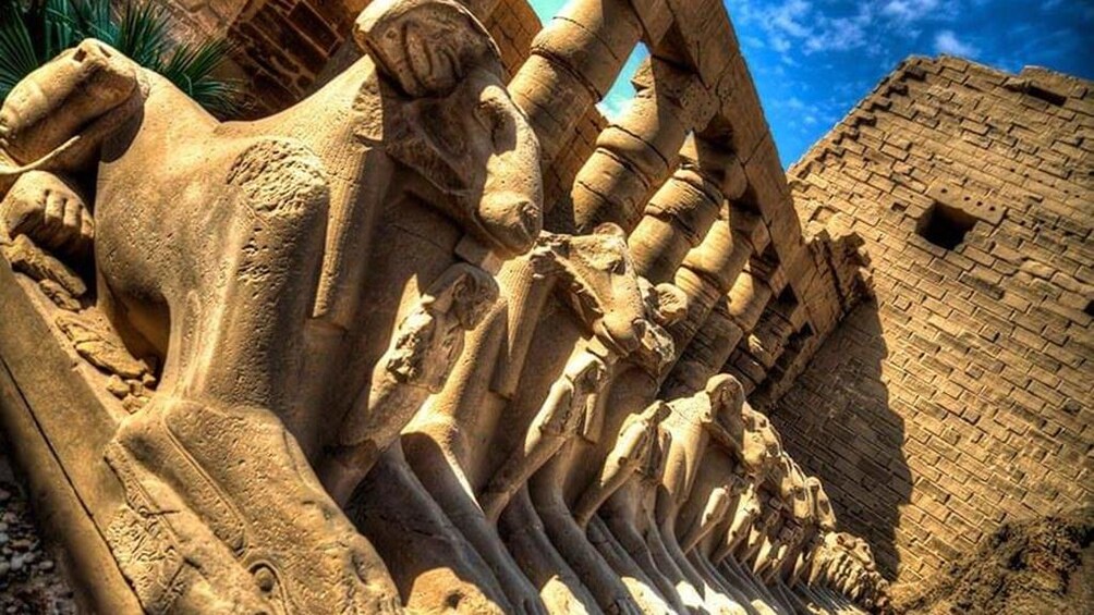 Line of ram statues at Karnak Temple Complex in Egypt