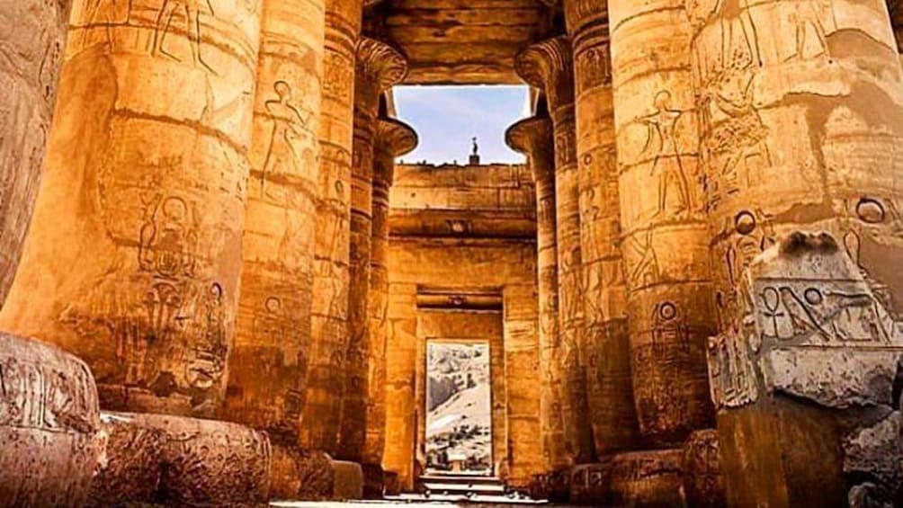 Large carved columns in rows in Egypt