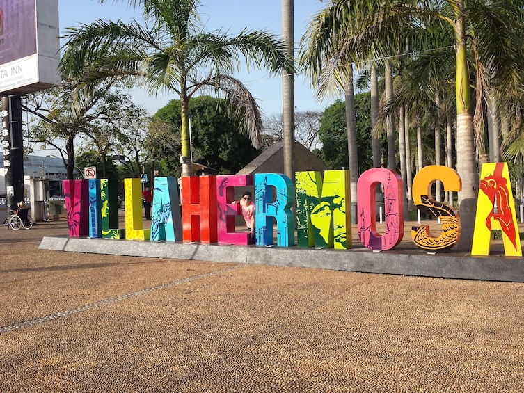 Colorful sign for Villahermosa city in Mexico