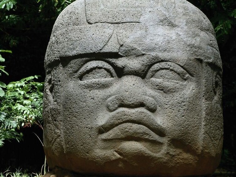 Large head statue in Parque Museo La Venta in Villahermosa, Mexico