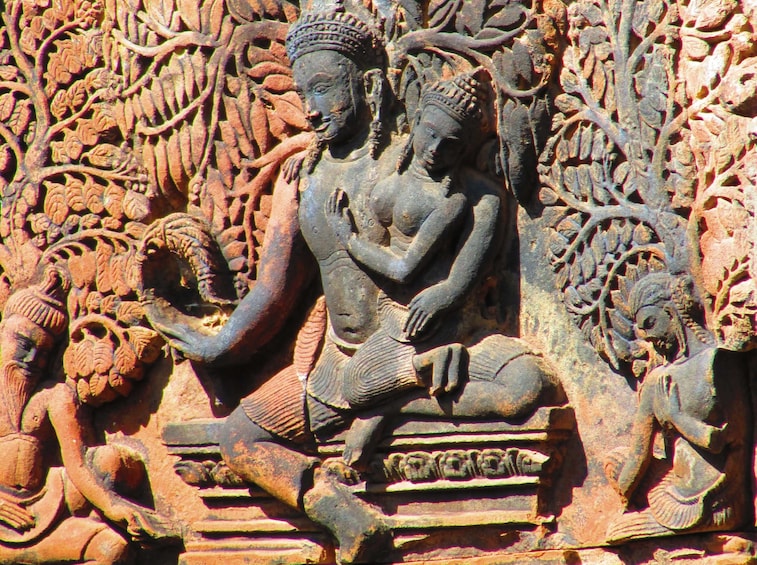 Carvings on Banteay Srei Temple in Angkor, Cambodia