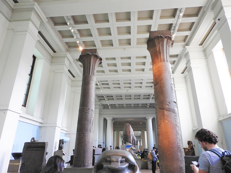 Ancient Egyptian columns with hieroglyphics at the British Museum in London, England