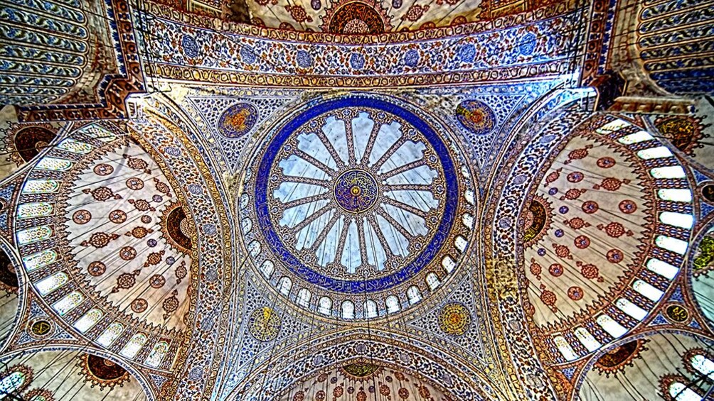 Colorful ceiling of the Blue Mosque in Istanbul