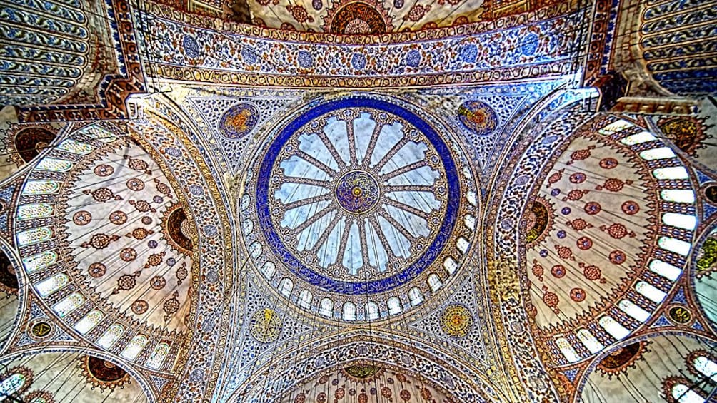 Colorful ceiling of the Blue Mosque in Istanbul