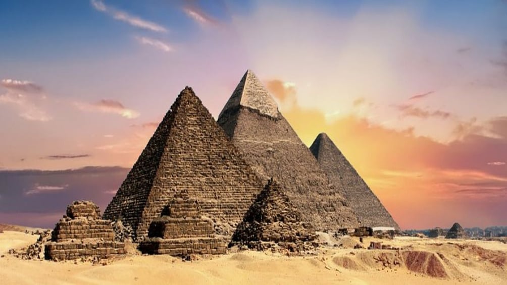 Pyramids of Giza at sunset