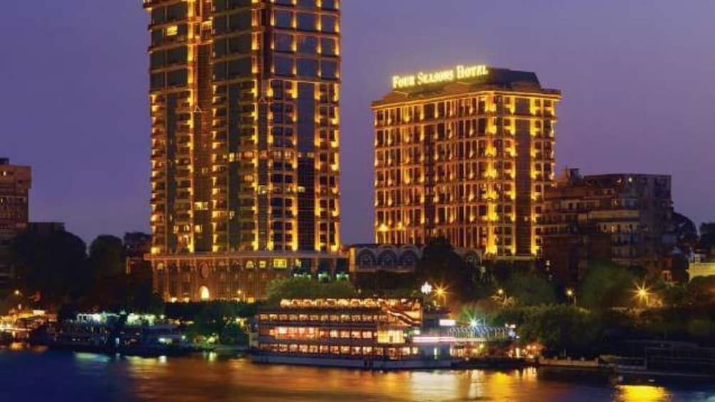 View of Four Seasons in Cairo over the Nile at night