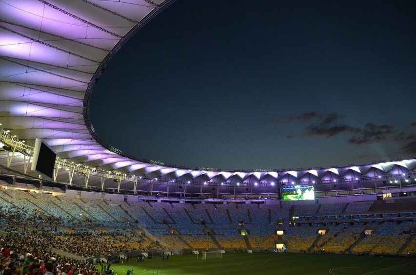 Inside of Maracanã Stadium lit up at night