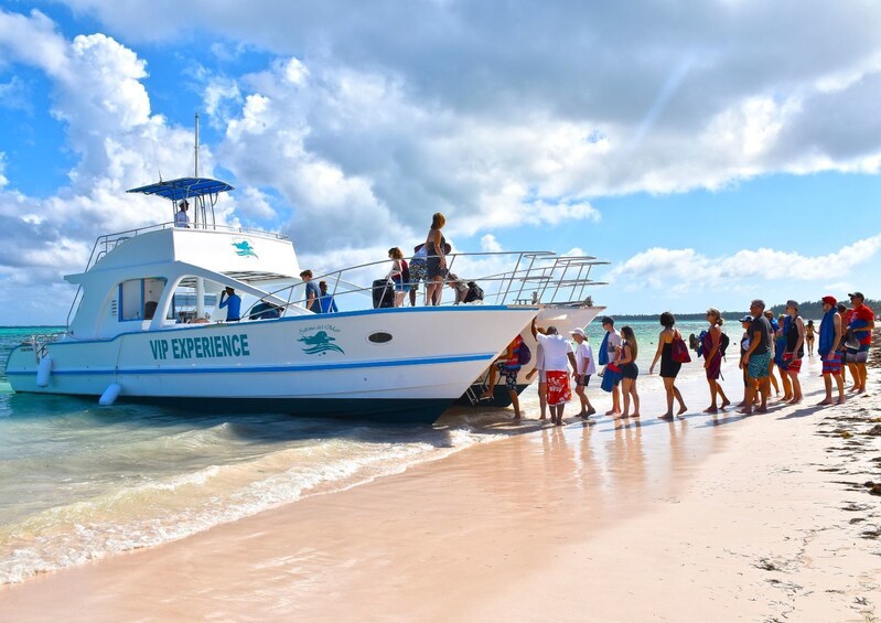 Tourists board party boat in Punta Cana, Dominican Republic