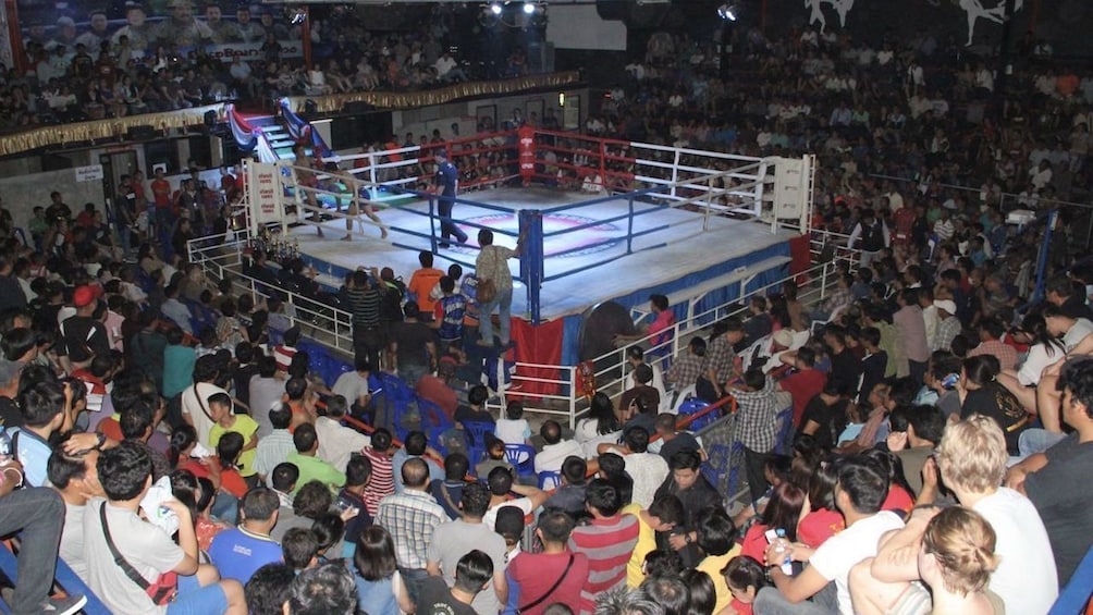 Aerial view of audience and boxing ring in Chiang Mai, Thailand