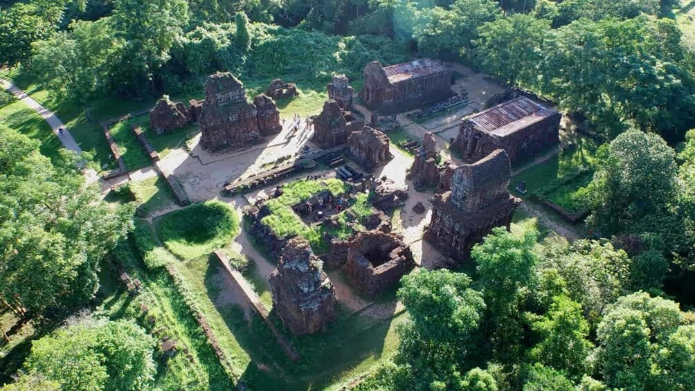 Aerial day view of the My Son Hindu temple in Vietnam