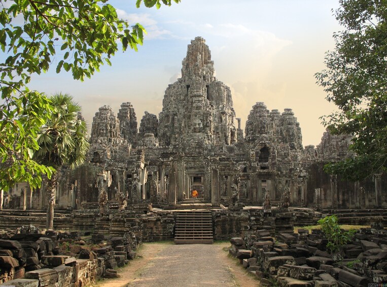 Bayon Temple on a cloudy day in Siem Reap, Cambodia