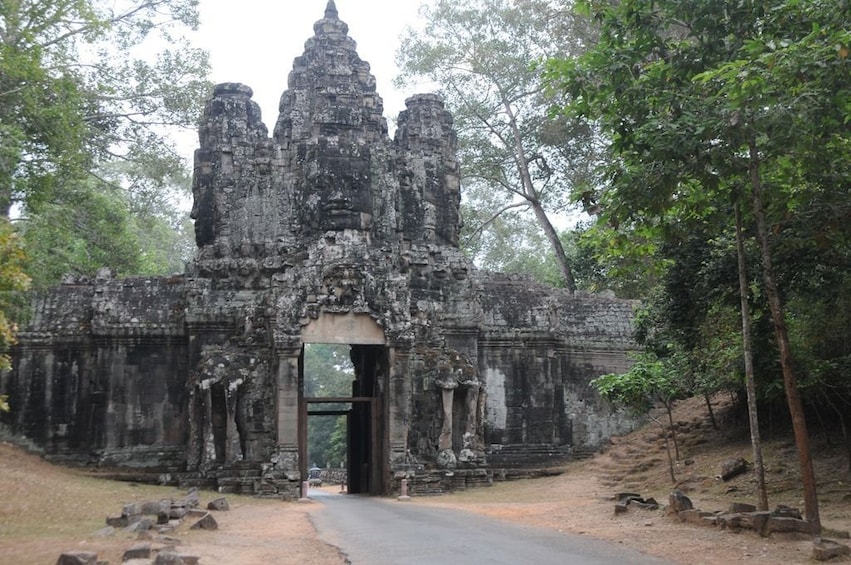 Large front gate of Angkor Thom in Angkor, Cambodia