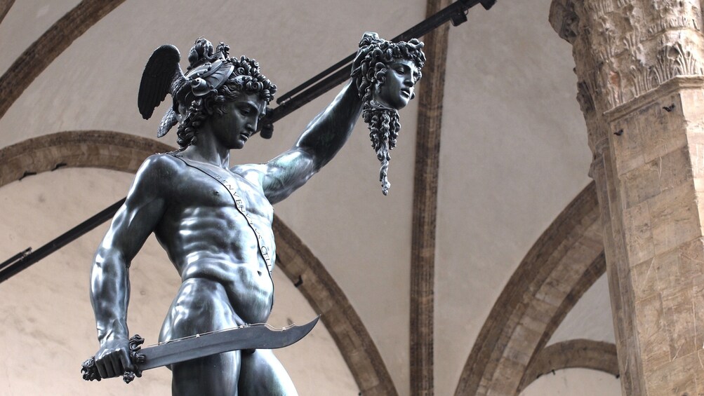 Closeup of Perseus with the Head of Medusa statue in Florence, Italy