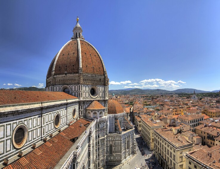 Aerial view of the Duomo and Florence on a clear, sunny day
