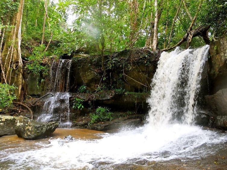 Small gushing waterfall at Kbal Spean in Siem Reap, Cambodia