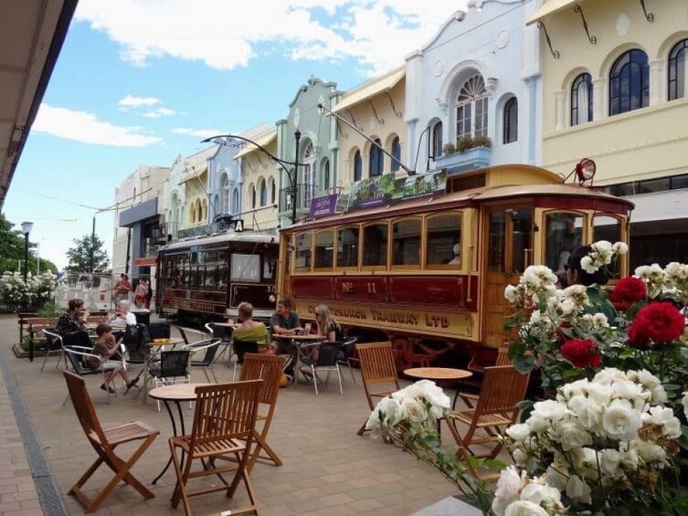 Tram on New Regent Street in Christchurch, New Zealand