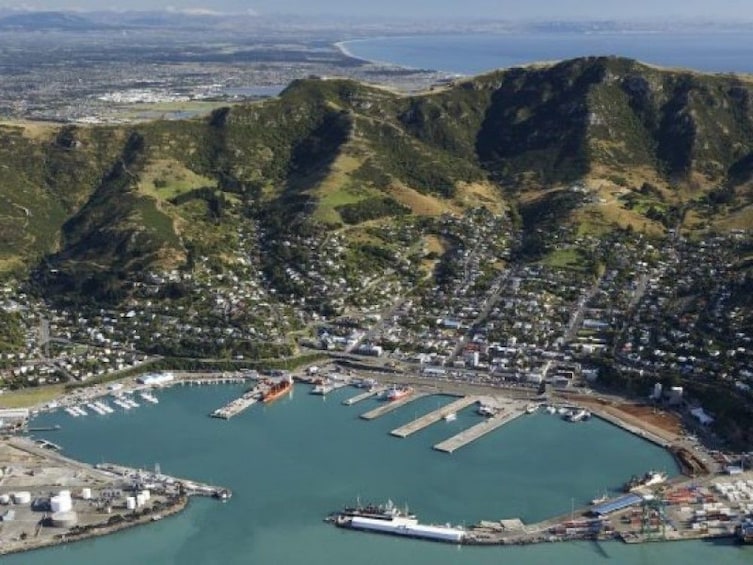 Aerial view of port of Lyttelton 