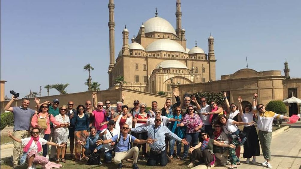 Large tourist group in front of the Mosque of Muhammad Ali