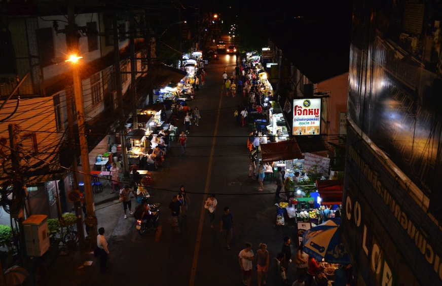 Aerial view of street market in Siem Reap, Cambodia