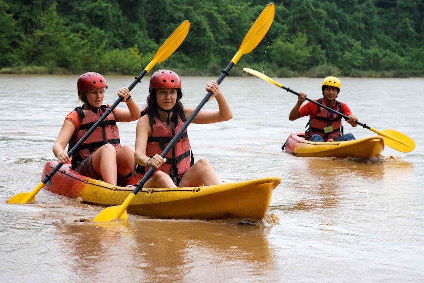 Group kayaking on the Nam Ou River 