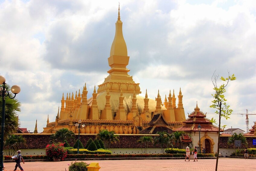 Pha That Luang on a cloudy day in Luang Prabang, Laos