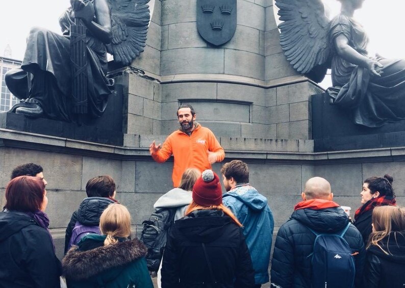 Group and guide on a walking tour in Dublin
