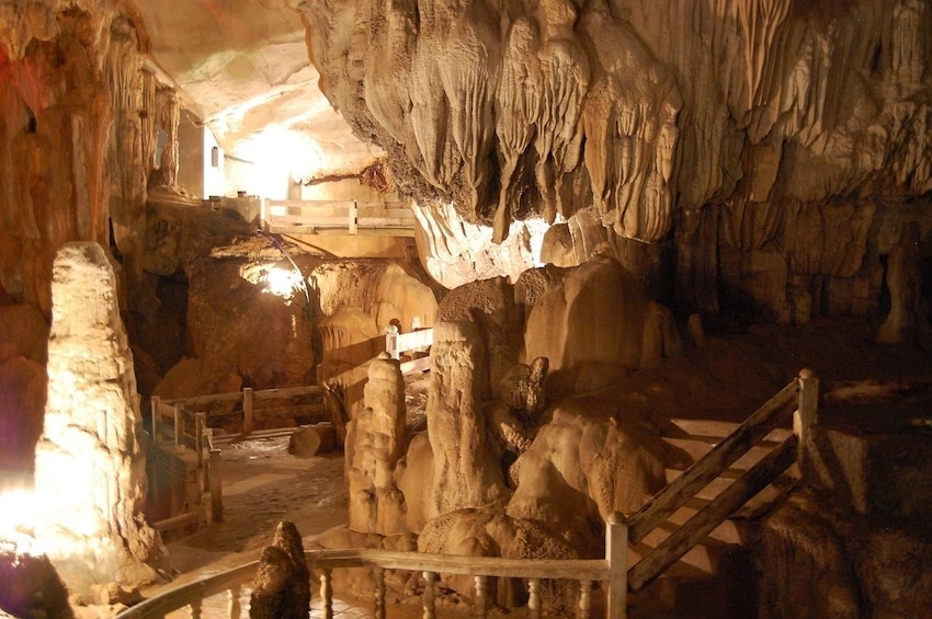 Bright interior of Tham Xang Cave in Vang Vieng, Laos