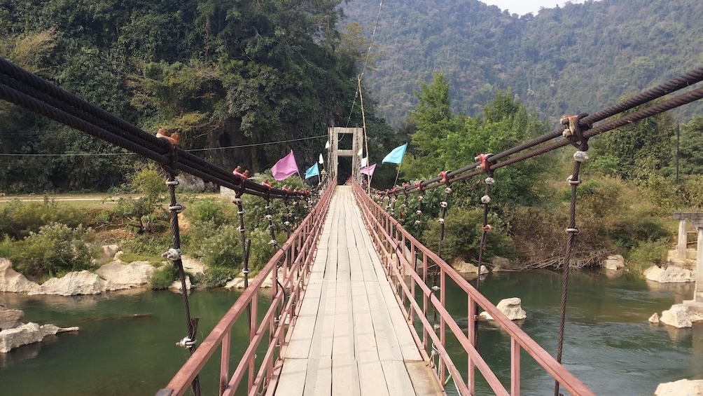 Bridge approaching Tham Xang Cave in Vang Vieng, Laos