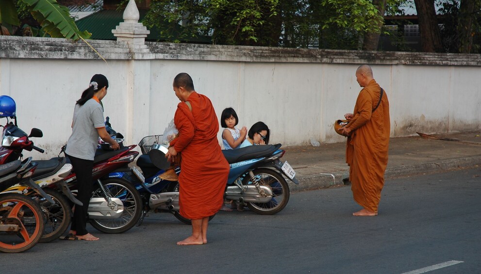 Thai monks offering morning food 