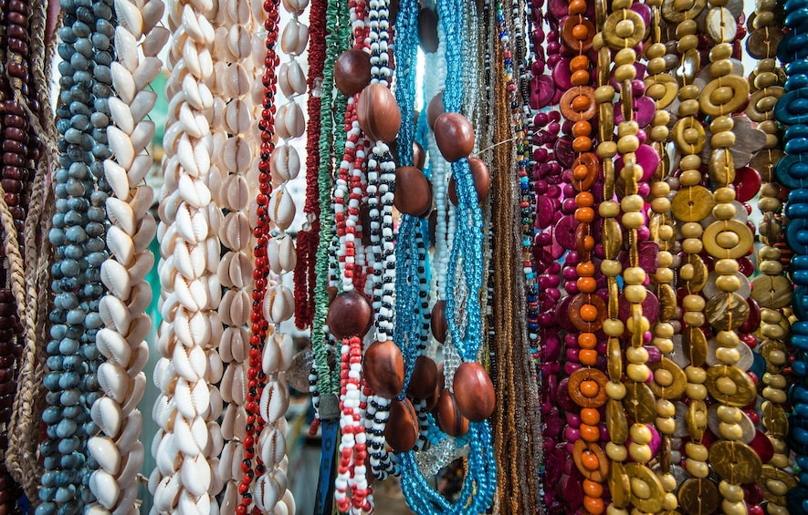 Display of colorful necklaces in Salvador, Brazil