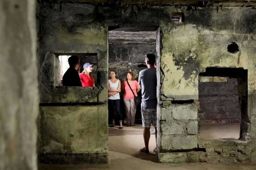 Tourists inside the Atlantic Wall fortifications