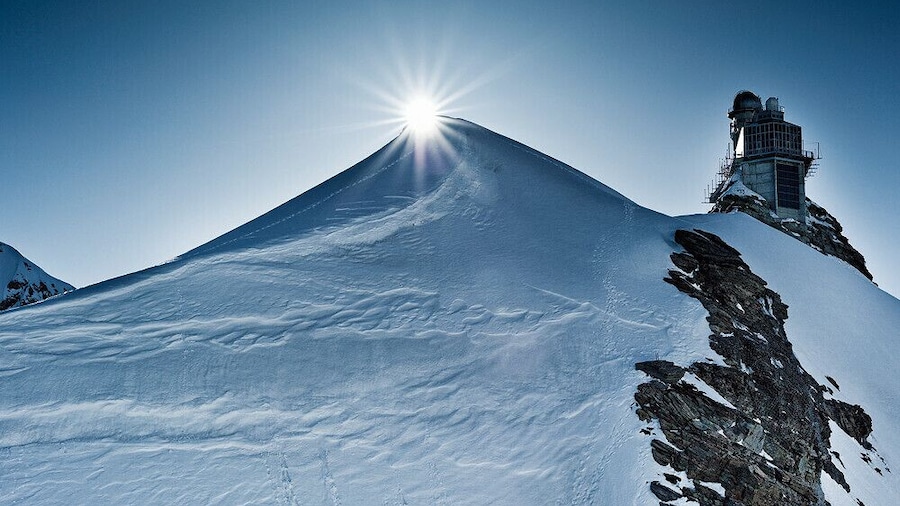 Sun at the peak of Jungfraujoch Saddle in Switzerland