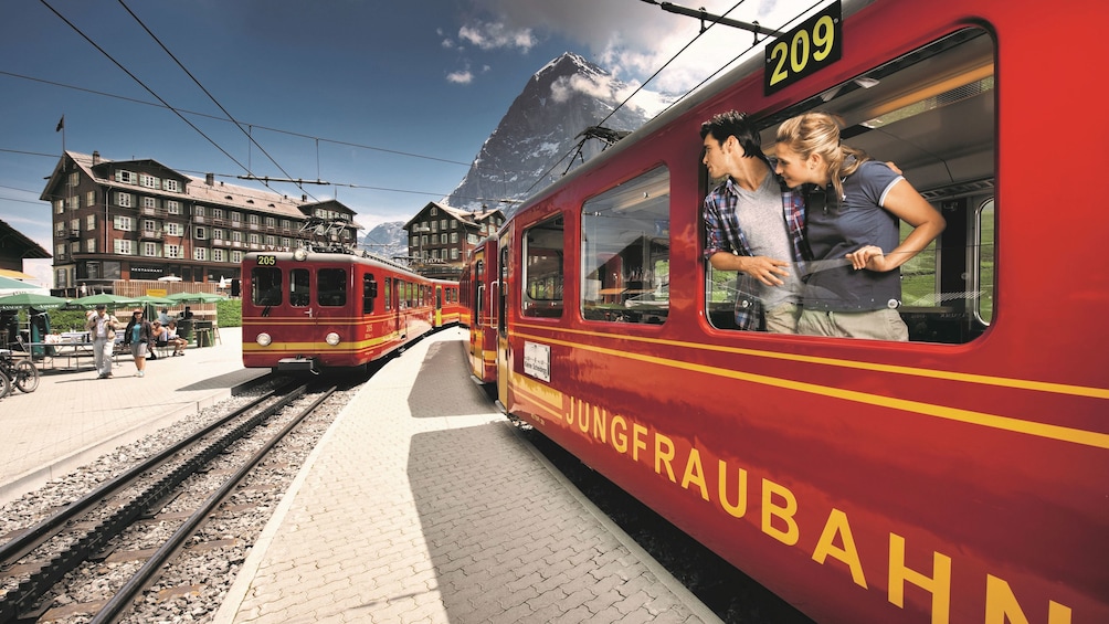 View from train in Jungfraujoch Saddle in Switzerland