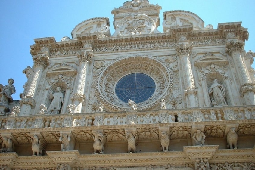 Carved top of Church of the Holy Cross in Lecce, Italy