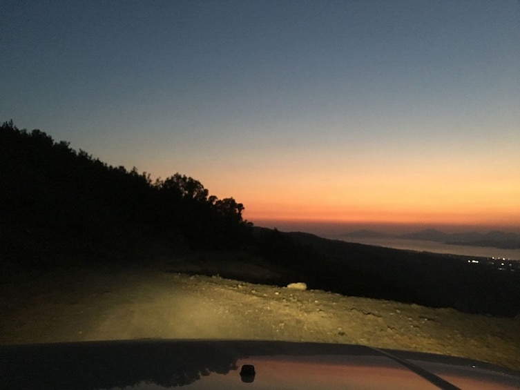 View of sunset from Land Rover in Kos, Greece