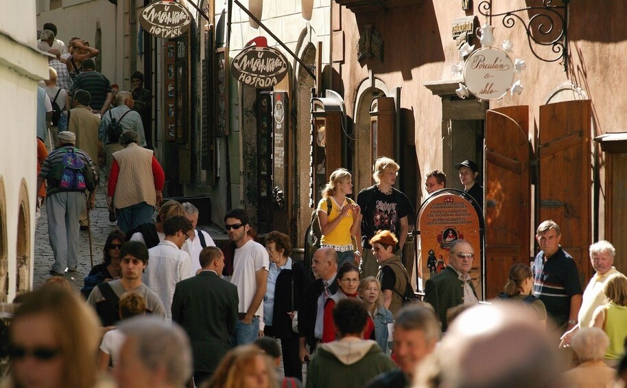 Busy street in Cesky Krumlov, Czech Republic