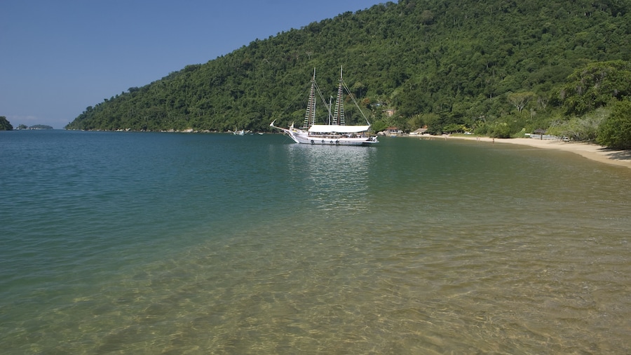 Boat on the water near Paraty, Brazil