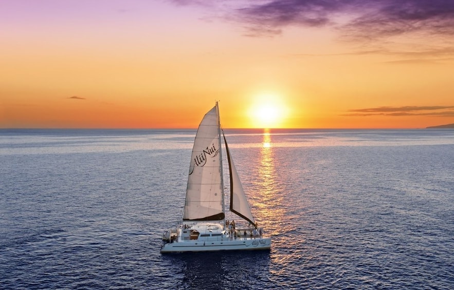 Sailboat at sunset in Maalaea, Hawaii