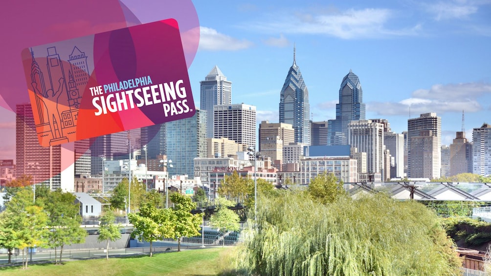 Sightseeing Pass graphic and the city of Philadelphia