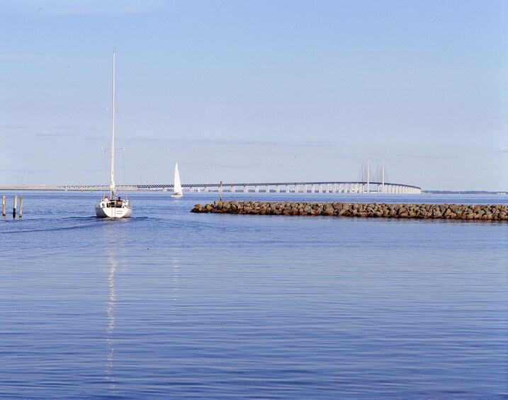 Show item 5 of 7. Boat and The Oresund Bridge
