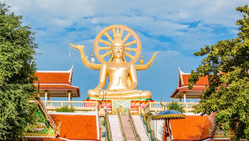 Big Buddha temple statue and colorful temples in Koh Samui, Thailand
