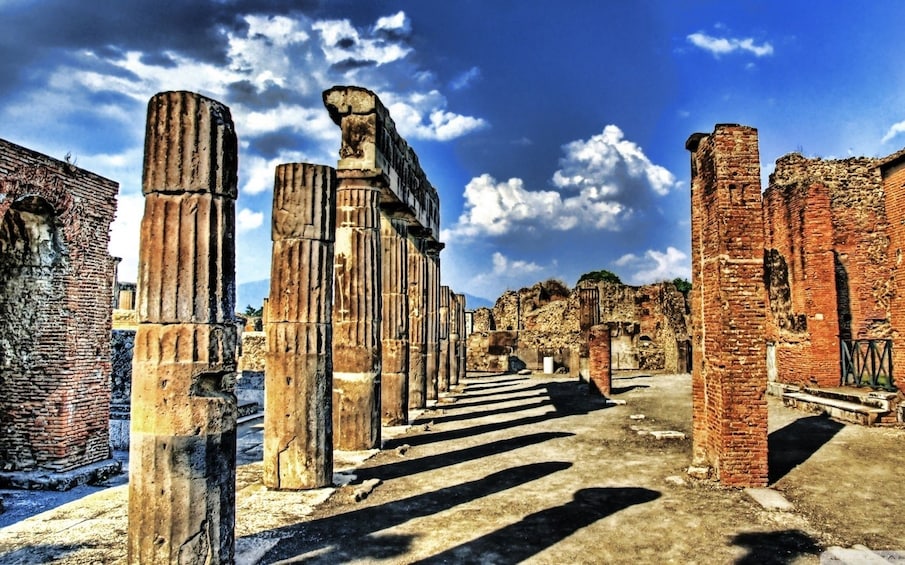 Partial columns lining path in Pompeii, Italy