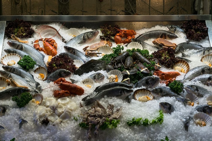 Seafood in ice at market in Venice, Italy