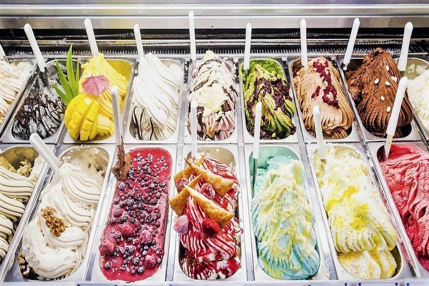 Display of colorful gelato in Florence, Italy