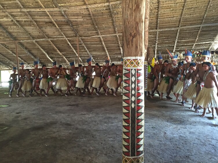 Amazonian tribe perform ritual dance