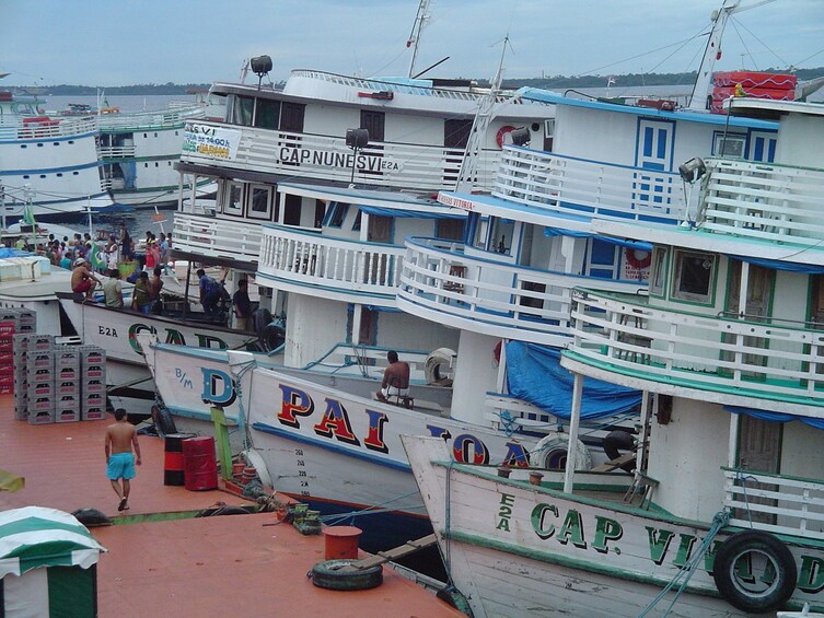 Large boats at port in Manaus, Brazil