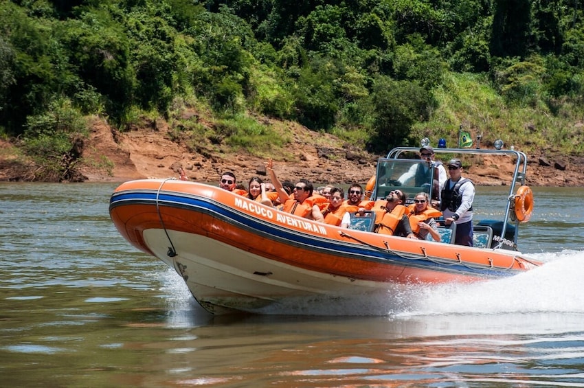Brazilian Falls With Macuco Safari Boat