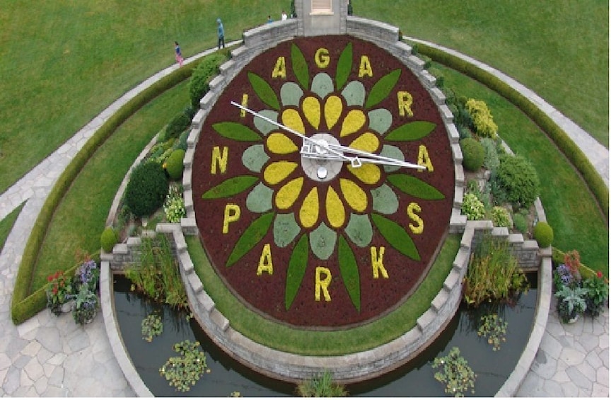 Flower art that says "Niagara Parks"