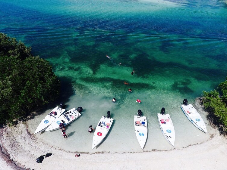 Six speedboats on beach in Key West